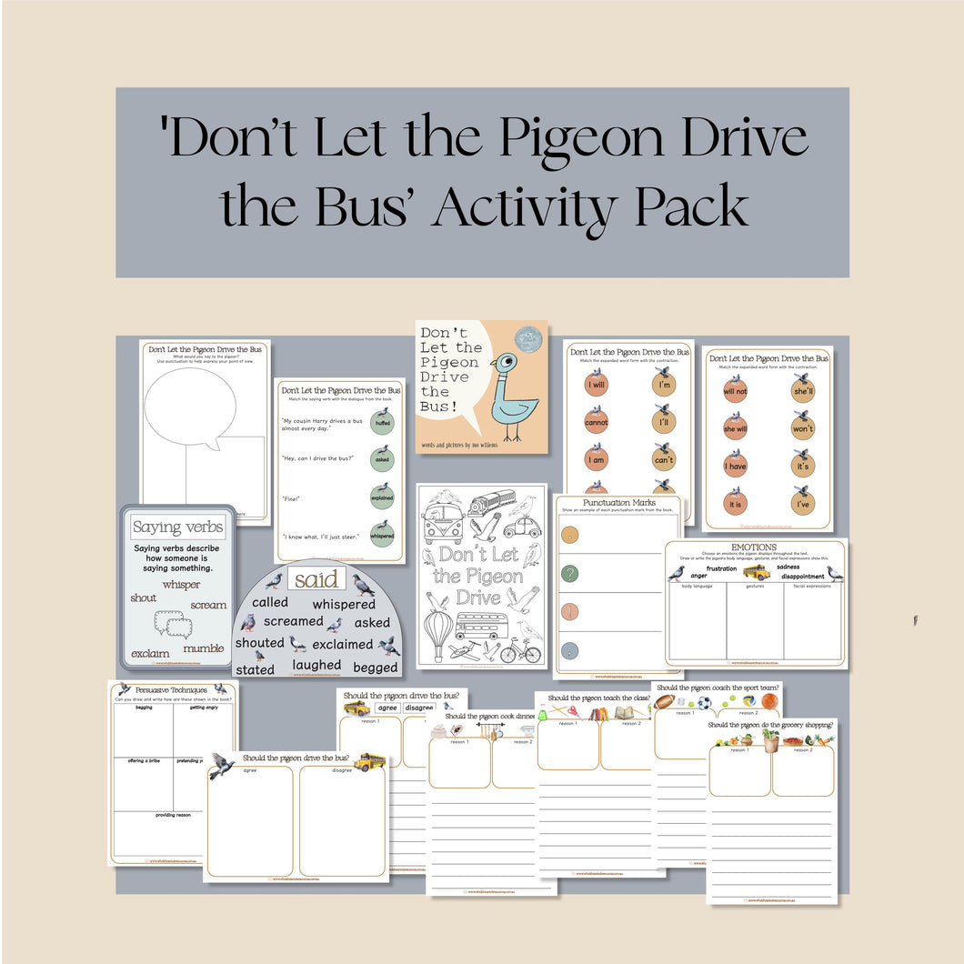 'Don't Let the Pigeon Drive the Bus' Activity Pack