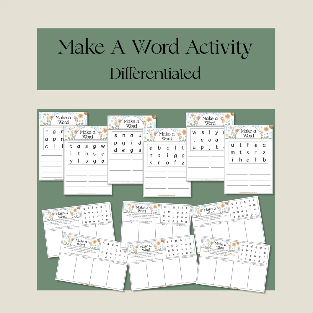 Make A Word Activity Cards- Differentaited