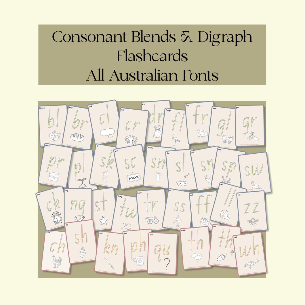 Consonant Blends and Digraph Flashcards- All Australian Fonts