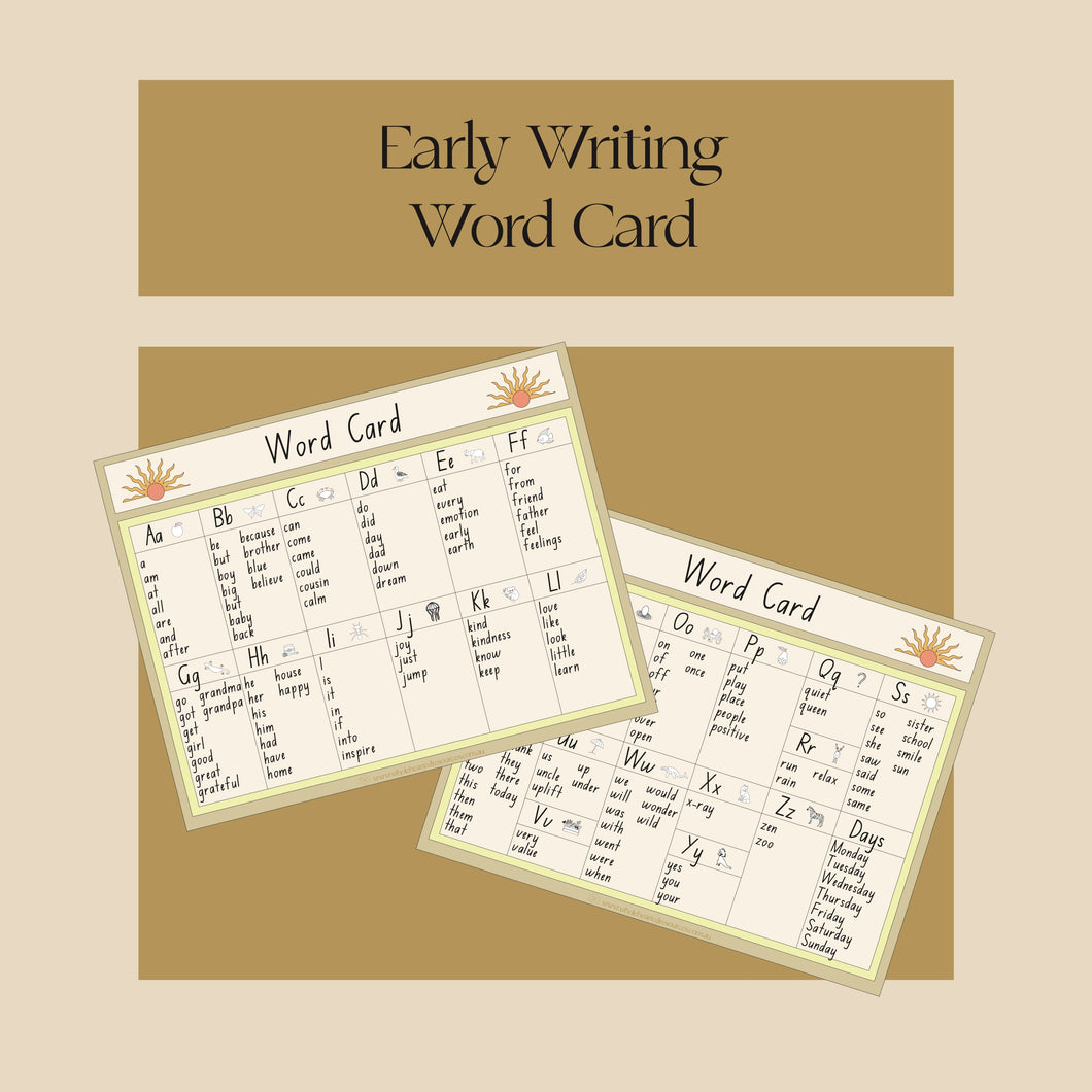 Early Writing Word Card