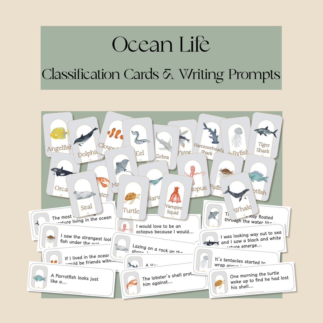 Ocean Life Classification Cards and Writing Prompts