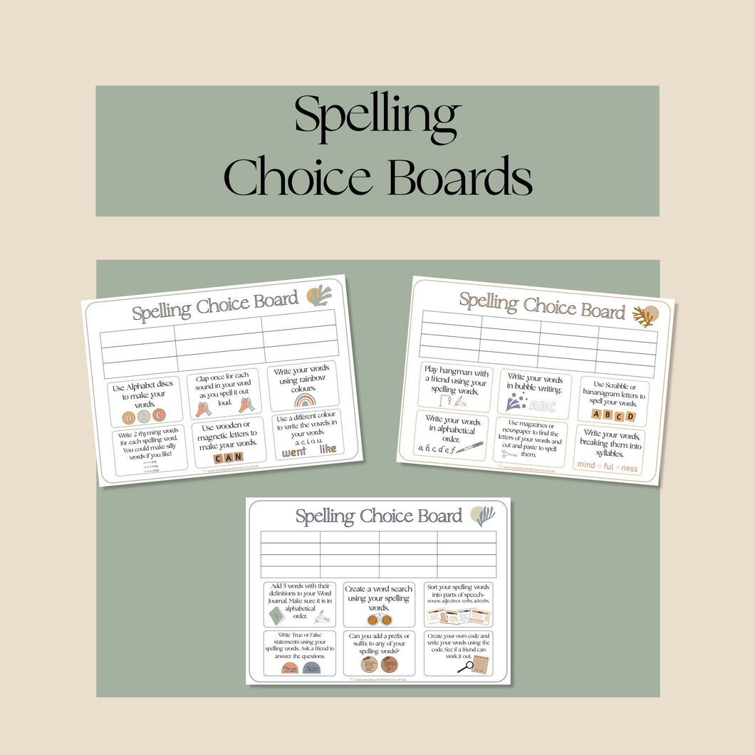 Spelling Choice Boards